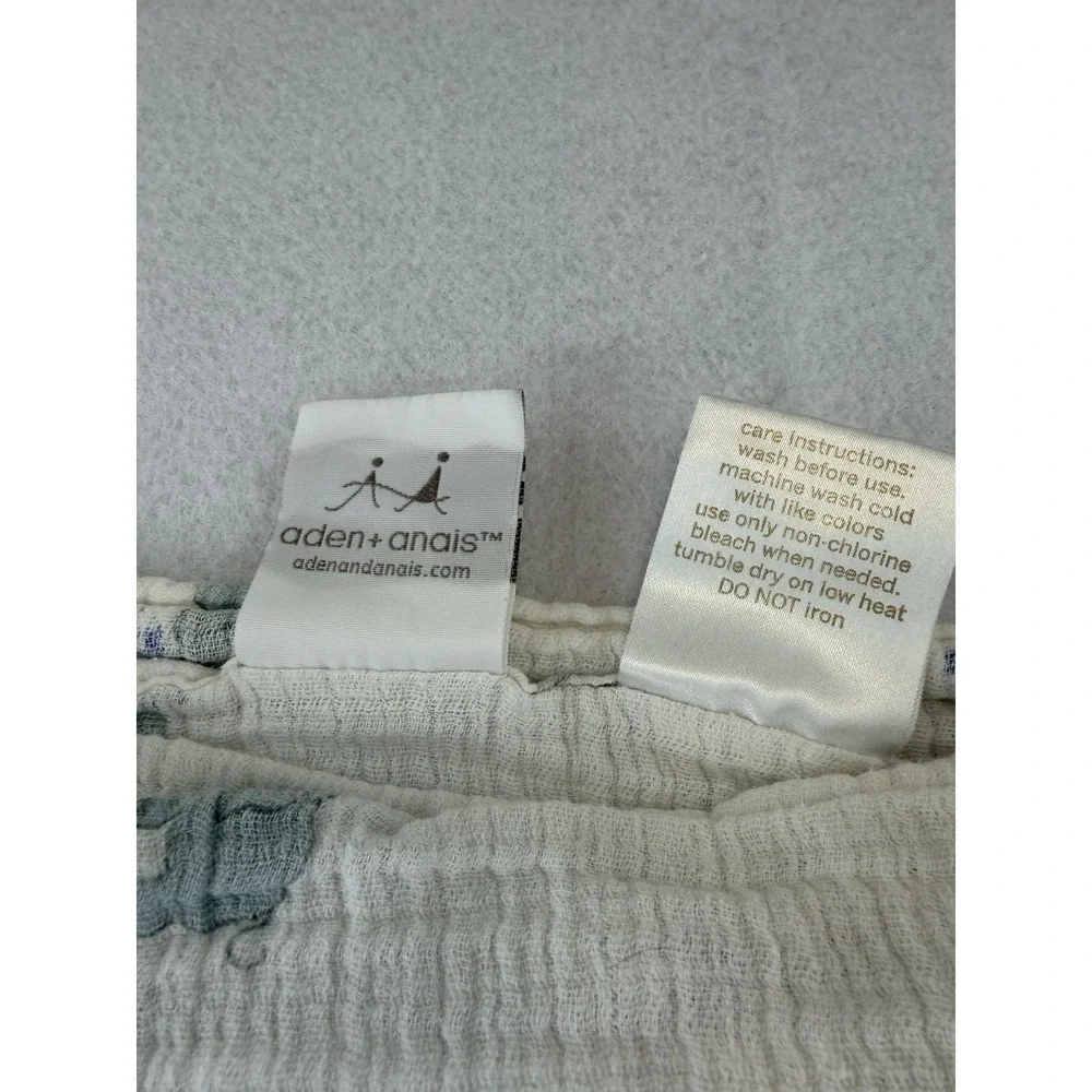 Aden + Anais Muslin White Blue Elephant Baby Receiving Swaddle Blanket‎